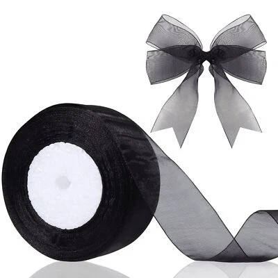 Cinta de organza transparente de 1,5 pulgadas de gasa negra envoltura de regalo 50 yardas Foto 1 de 4