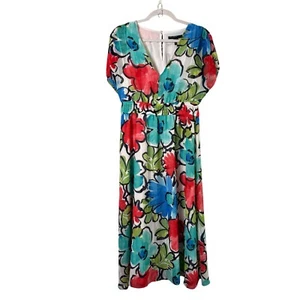 Vestido Maggie London Midi Talla 6 Acuarela Cinta Rayas Floral Cuello en V Línea A - Imagen 1 de 12