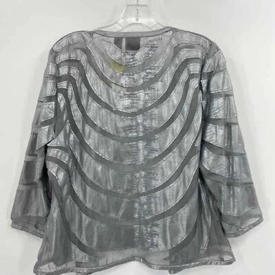 Chicos Travelers New Size 1 US 8 M Silver Wave Applique Margo Open Front Jacket - Image 1 of 4