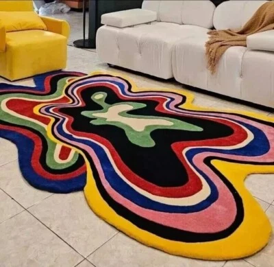 Irregular Shaped Multi Rich Colors Abstract 3D Fluffy Handmade Tufted Rug - Image 1 of 4
