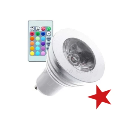 lampada led faretto 3watt 60°attacco gu10 RGB multicolore con telecomando 250lm - Immagine 1 di 3