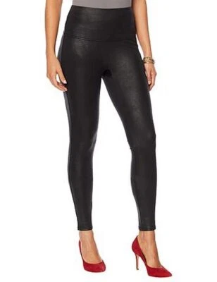 Diane Gilman DG2 Black Slim & Sleek Coated Knit Leggings Petite New - Image 1 of 4