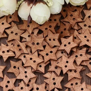 100PCS Decorations Sewing Craft Wooden 2 Holes Buttons Star Shape - Picture 1 of 8