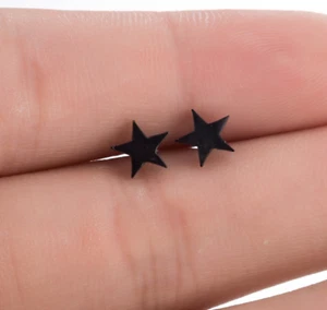 Super Adorable Punk Tiny Black Star  Stud Earrings - Picture 1 of 2