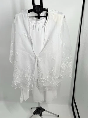 F.A.D. Traje Falda de Encaje Transparente Brillante 3 Piezas Lg Blanco Lentejuelas Formal Iglesia Foto 1 de 4