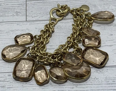 J. Crew 签名 3 金色股丙烯酸吊坠 7 英寸手链 — 第 1/4 张图片