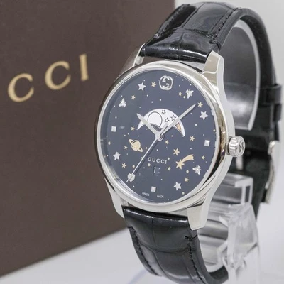 *MINT w/Box* GUCCI G-Timeless Moon Phase 126.3 Quartz Black Swiss Made 40mm Mens - image 1 of 4