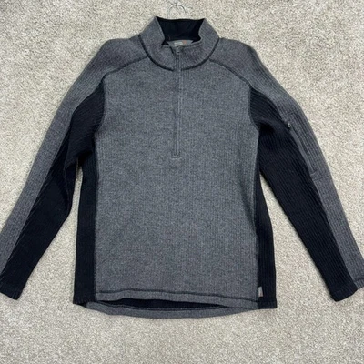 Suéter pulôver Royal Robbins masculino L cinza preto quarto de zíper mistura de lã - Imagem 1 de 4