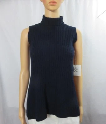 New Barbara Wells Sweater Cashmere Sleeveless Turtleneck Shell Navy Sz XS NWT - Image 1 of 4