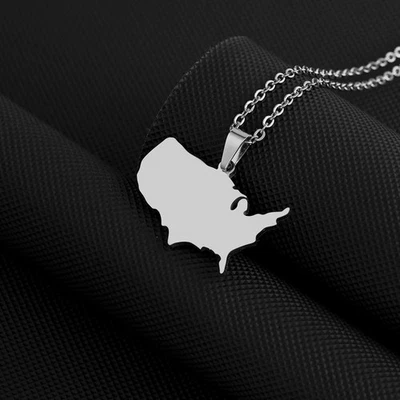 Collar Colgante Mapa Mapa Plata Estados Unidos de América EE. UU. Acero Inoxidable Joyería Foto 1 de 3