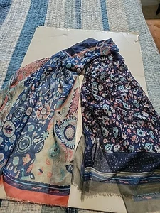 "Envoltura de bufanda Melifluos 100 % viscosa 36""x72 en azul rosa estampado boho" - Imagen 1 de 6