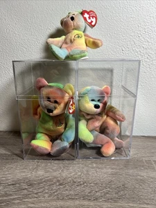 Ty Beanie Baby Peace Bear 1996 - nicht mehr produziert mit Fehlern auf Etikett 2 Stück mit Jingle - Bild 1 von 14