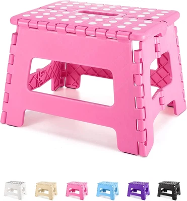 Folding Step Stool 9" Pink Heavy Duty for Kids & Adults Holds up to 300lbs - Image 1 of 4