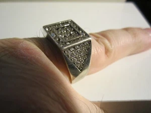 MEN'S STERLING SILVER RING 11g - ART DECO DESIGN COVERED IN CZ'S SIZE 12 OFC-R2 - Picture 1 of 6