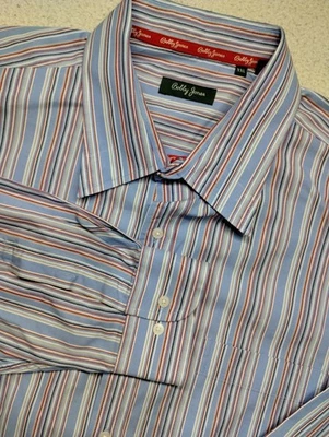 Camisa masculina listrada vermelha branca azul Bobby Jones manga longa botão 2XL XXL - Imagem 1 de 4