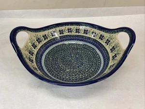 Blue Rose Polish Pottery Large Bowl with Handles from Zaklady Boleslawiec 13.75” - Picture 1 of 12