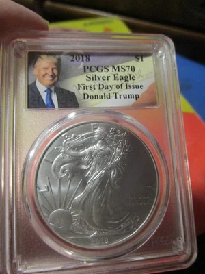  2018 American Silver Eagle $1 PCGS MS70 1st Day Trump - Image 1 of 2