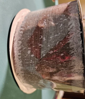 1 Roll tan and White Ribbon  2.5 in x 10 yds - Image 1 of 3