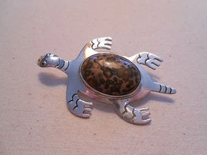 Large Sterling Silver Leopard Skin Jasper Turtle Brooch 260014 - Picture 1 of 10