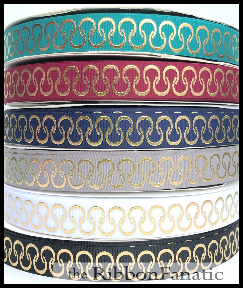 3yds 7/8" Gold Foil Horseshoes Equestrian Horse Shoe Show Bow Grosgrain Ribbon - Image 1 of 1