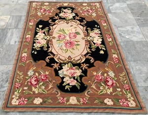 4x6 Vintage French Handmade Aubusson Rug Needle Point Floral Wool Rug 174x118cm - Picture 1 of 10