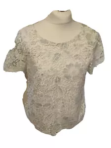 Damen Oasis Spitzenfront T-Shirt Oberteil UK Medium Soft White Floral 8407 - Bild 1 von 5