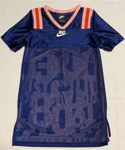 Nike Girls Navy Pink Printed Mesh Jersey Mini Dress Size Small - Picture 1 of 4