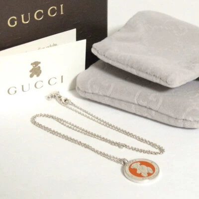 Auth Gucci Orange Teddy Bear Pedant Necklace Sterling Silver 925 Made Italy Rare - Image 1 of 4