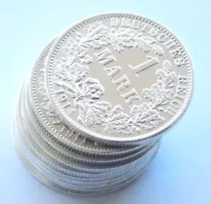 Lot GERMAN 10x 1 MARK 1874 - 1915 90% Silver EMPIRE WW1 NICE Old Coin History - Picture 1 of 10