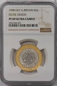 Great Britain 1998 2 Pound NGC Proof 69UC Silver Gilt Celtic Design NG1482 combi - Picture 1 of 2