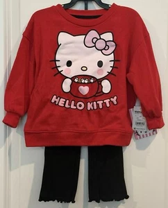 Hello Kitty Red Sweatshirt & Black Leggings 2Pc Outfit Set Toddler Girl 2T NEW - Picture 1 of 12
