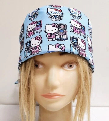 HELLO KITTY NURSE & DOCTORS BLUE MEDICAL NURSE SCRUB CAP (2 SIZE SELECTION)  - Image 1 of 4