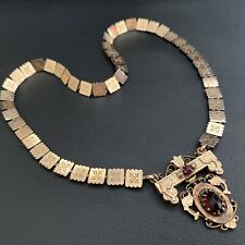 Victorian antique garnet gold filled book chain necklace pendant ELEGANT! C31