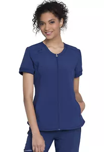 Cherokee Scrubs Zip Front V Neck Top CK810A NYPS Navy Free Shipping - Picture 1 of 5