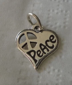 Plata Esterlina 13x15mm Versión Pequeña Corazón dice Signo de Paz Dije - Imagen 1 de 1