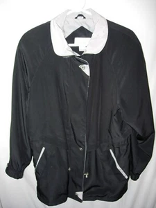 WOMENS BLACK GRAY POLY NYLON WORTHINGTON RAIN COAT WINDBREAKER JACKET SIZE S 38" - Picture 1 of 6