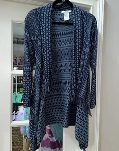 Disney Parks Resort Mickey Mouse Fair Isle Blue Open Front Sweater W XS/S Fringe - Picture 1 of 15