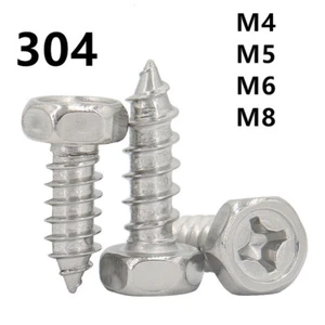304 Stainless Steel Phillips Hex Hexagon Head Self Tapping Screws M4 To M8 - Picture 1 of 12