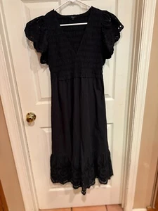 Rails Clementine schwarz Ösen Midi Popeline Flatterärmel Kleid MEDIUM - Bild 1 von 6