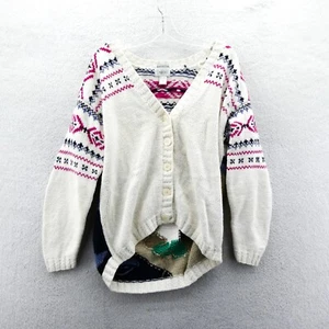 Van Heusen Sweater Medium Womens White Button Up Cardigan Lighthouse Vintage - Picture 1 of 9