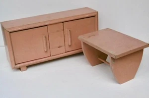 JOUET ANCIEN : MOBILIER DE POUPEE - TABLE ET BUFFET EN BOIS PEINT ANNÉES 1930 - Imagen 1 de 10