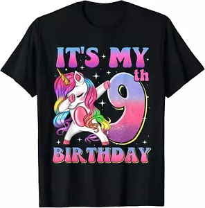 It's My 9th Birthday Dabbing Unicorn 9 Year Old Girls Kids T-Shirt Hoodie - Picture 1 of 13