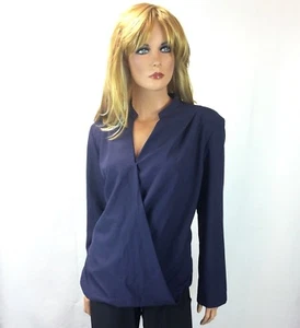Project Gravitas Blouse Size XL Navy Blue Wrap Surplice Career Wear Blouson  - Picture 1 of 9