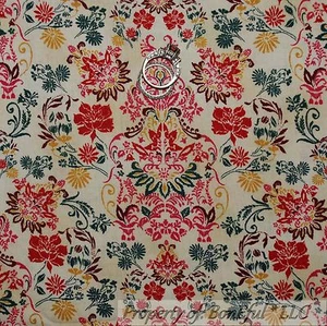 BonEful Fabric FQ Cotton Quilt Fall Flower Red Green Toile Damask Cottage Print - Picture 1 of 14