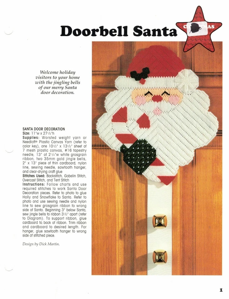 Doorbell Santa Clause Christmas Plastic Canvas Pattern Project By Leisure Arts - Image 1 of 1