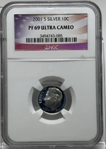 2001-S Roosevelt Silver Proof Dime NGC PF69 Ultra Cameo - Picture 1 of 3