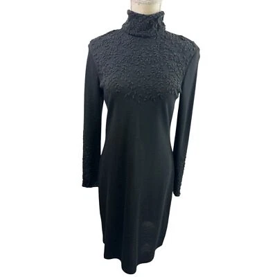 Linda Allard Ellen Tracy Black Wool Beaded Dress Women’s Size 6 NWOT - Image 1 of 4