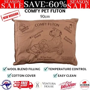 Australian Made Comfy Pet Futon Bed 90cm Wool Blend Filling Cushion Medium Brown - Picture 1 of 12