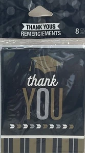 Glitzy Grad Fold Over Thank You Cards Paper 8 Pack Graduation Party Decoration - Picture 1 of 1