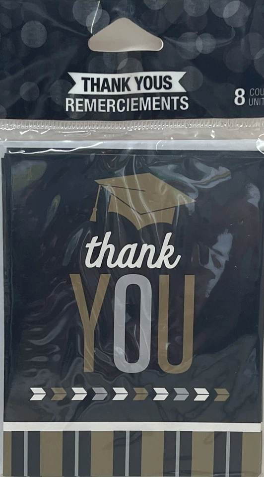 Glitzy Grad Fold Over Thank You Cards Paper 8 Pack Graduation Party Decoration - Image 1 of 1